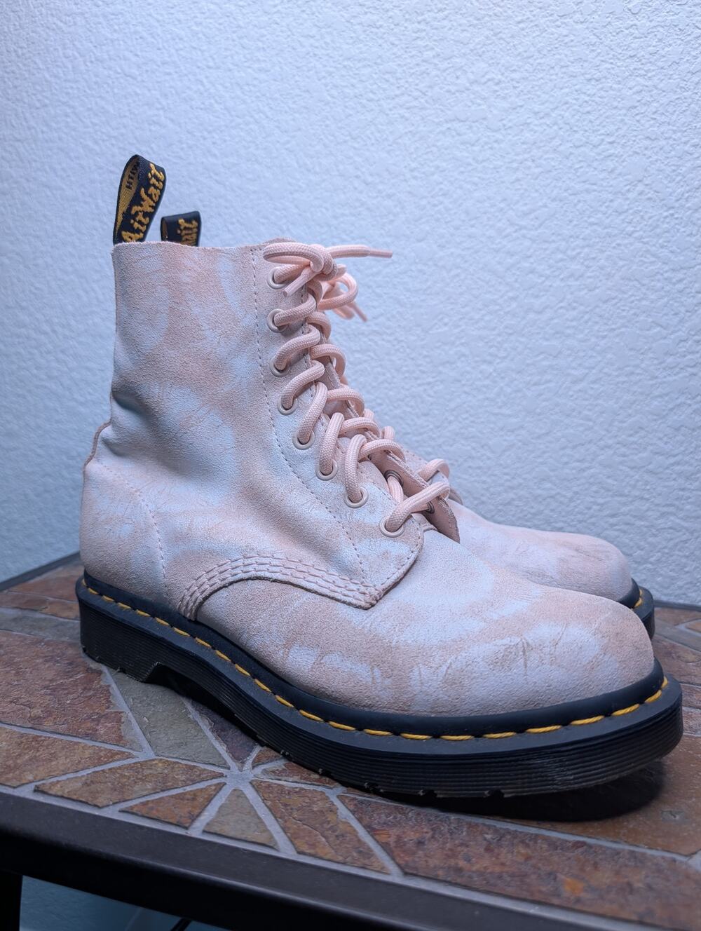 Doctor Martens Airwave Pink Tye Dye Combat Boots 8W Pastel Unique Soft Leather